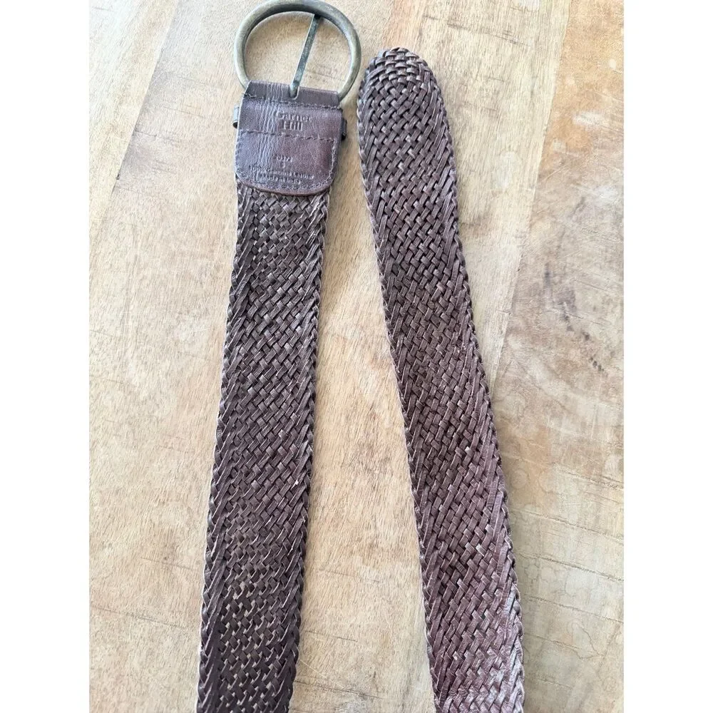 Garner Hill Genuine Leather Woven Belt Brown Wide Boho Western Round Buckle Size